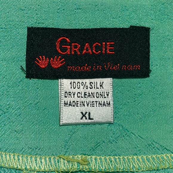 GRACIE MADE IN VIETNAM 100% DUPIONI SILK BUTTON UP LONG SLEEVE PIN TUCK TOP XL - Picture 8 of 8